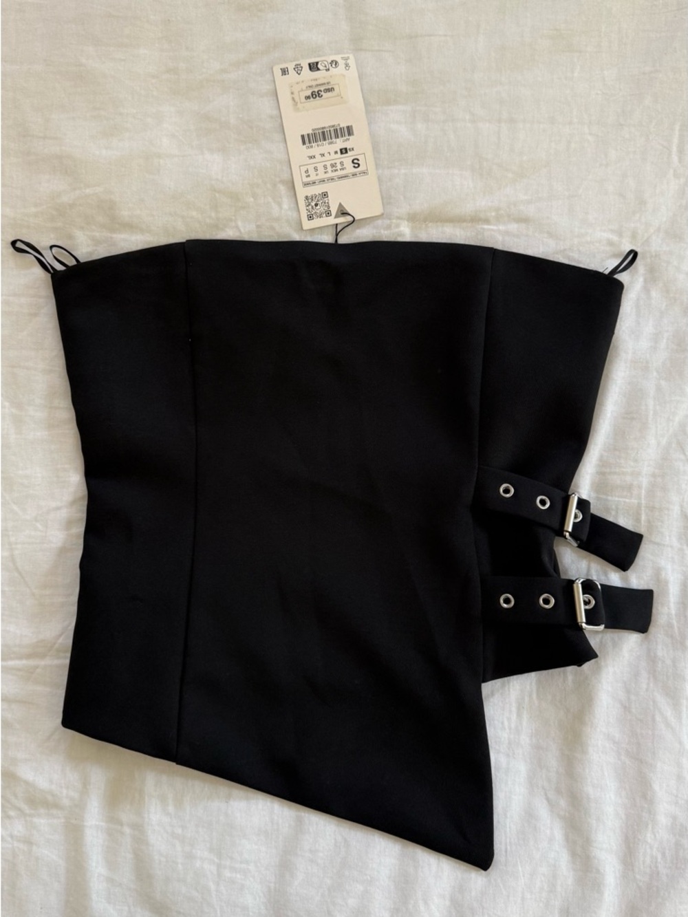 Zara Black Asymmetrical Buckle Corset Top